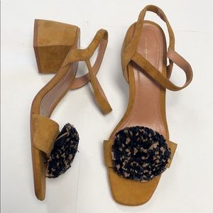 Zara Brown Suede Pom Pom Heel Sandals